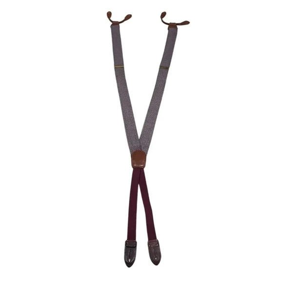Cole Haan Other - Cole Haan Men's Burgundy Herringbone Y-Back Suspenders with Leather Ends
